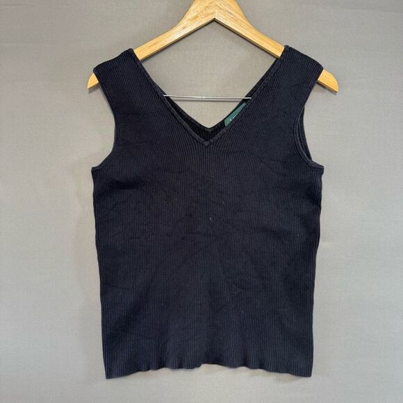 Lauren Ralph Lauren Sweaters - Lauren Ralph Lauren Women’s Black Ribbed Sleeveless V-Neck Top Size XL